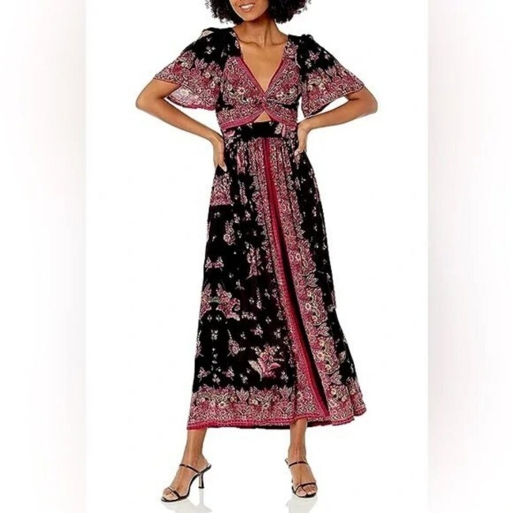 Angie Flowy Boho Butterfly Sleeve Floral Maxi Dress size medium NWT - Picture 5 of 5